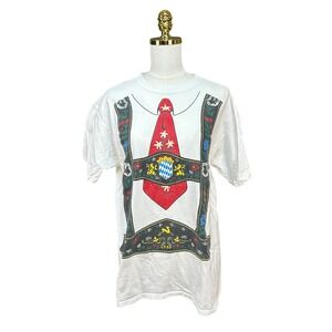 Vintage Oktoberfest Lederhosen T-Shirt Lot of 2 Anvil Oneita White Mens L XL